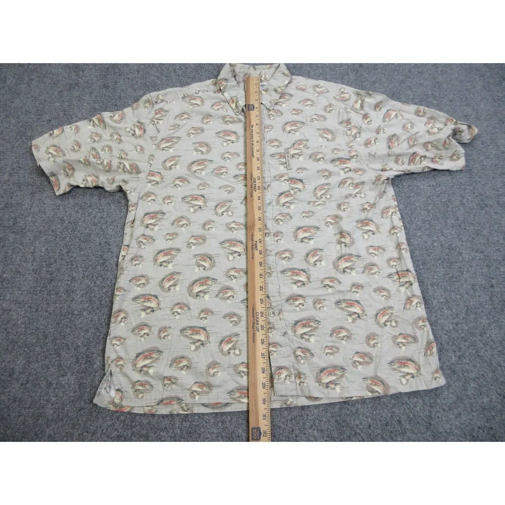 Columbia Shirt‎ Mens Medium Fish Print Short Sleeve Button Up Outdoors Fishing